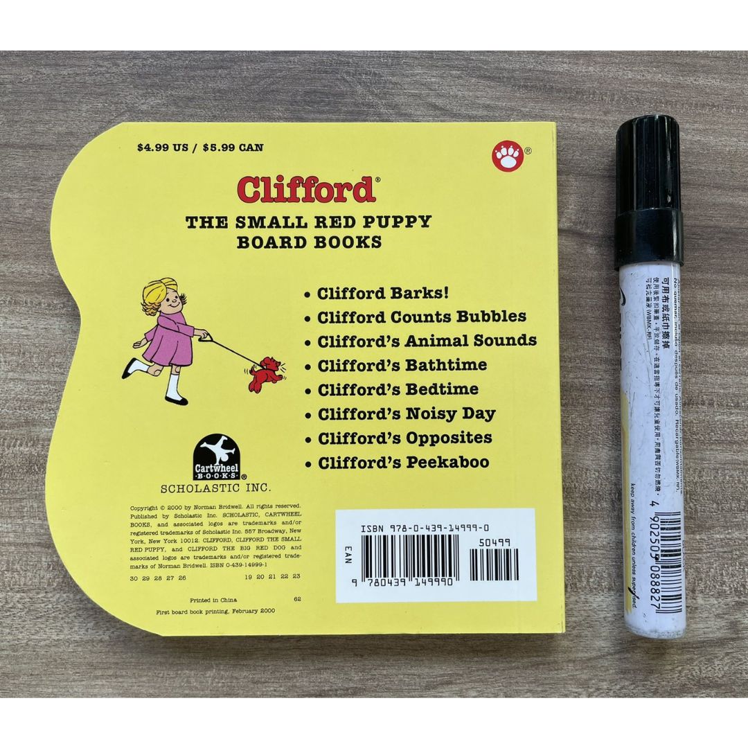 Clifford (7 pcs board books) ANIMAL SOUNDS / BARKS / BATHTIME / BEDTIME / NOISY DAY / OPPOSITES / PEEKABOO (brand new, with SLIGHT DENTS on book cover)