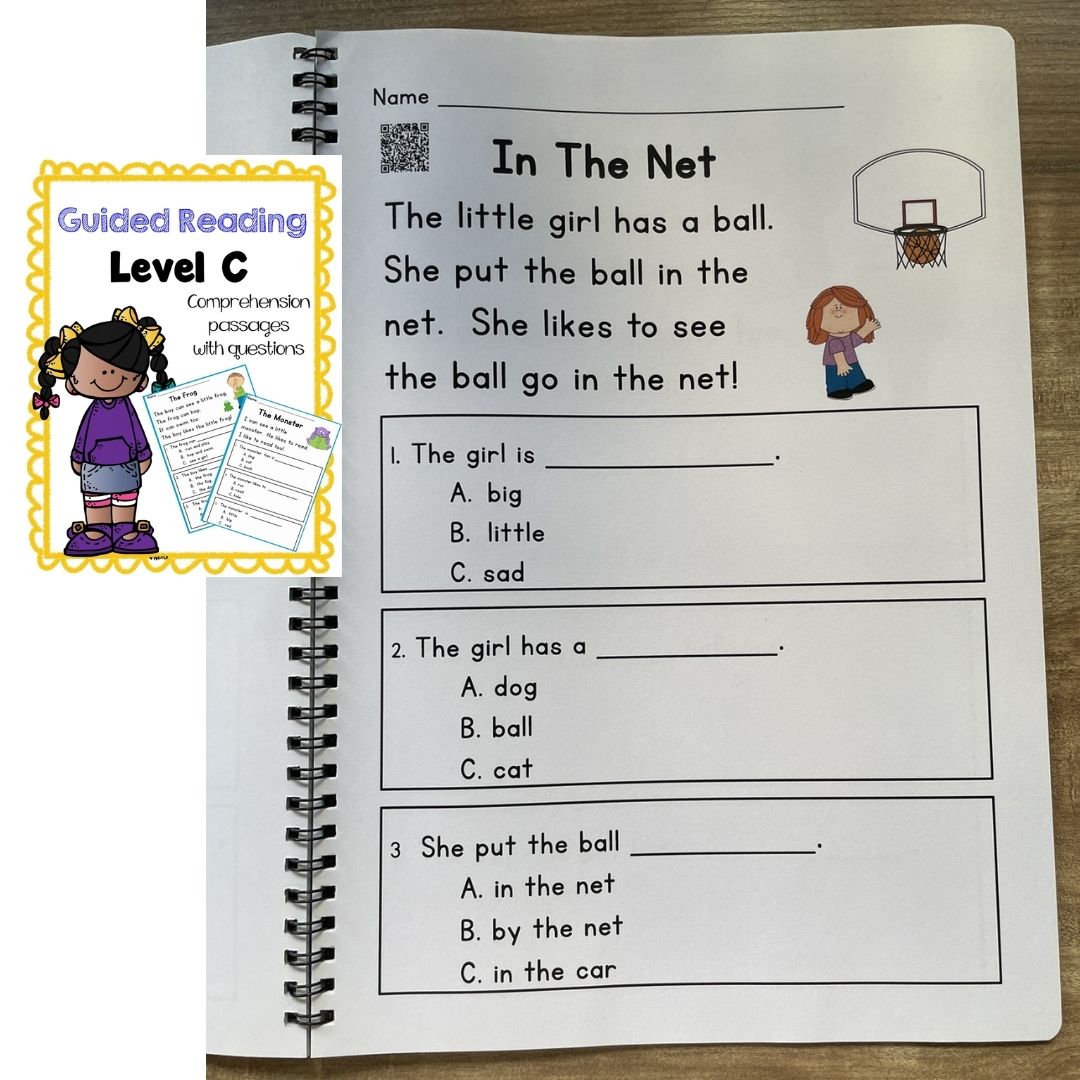 English Reading Comprehension & Phonics Worksheets / Workbook for Kids | Guided Reading Levels C–L | School-Recommended Early Literacy Practice (SINGLES)