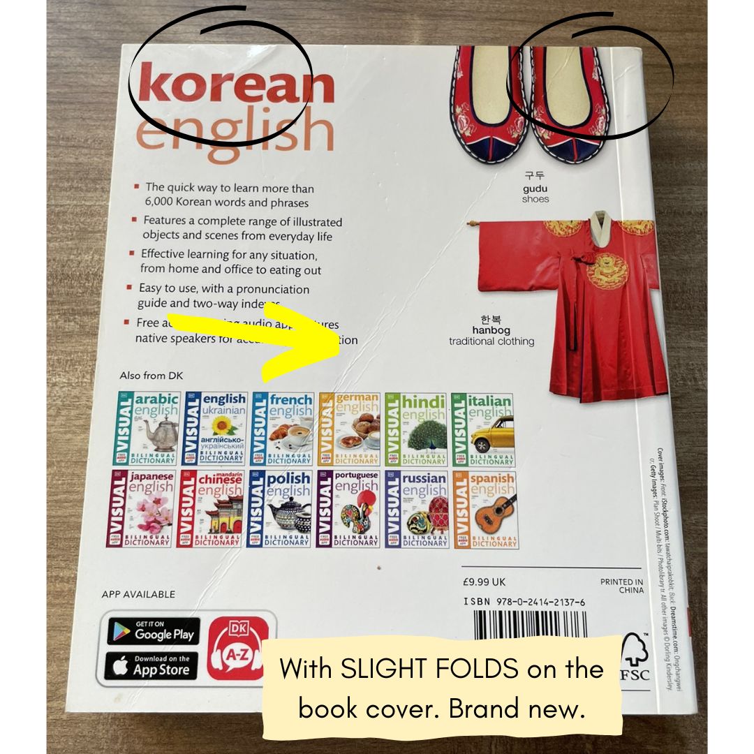 DK Korean-English Bilingual Visual Dictionary (brand new softcover) with SLIGHT FOLDS on book cover