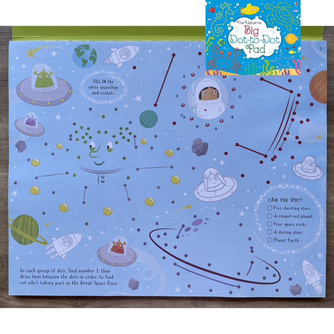 The Usborne Big DOT-TO-DOT / MAZE / PUZZLE Pad (SINGLES, brand new softcover, JUMBO tear-off activity pads) - Book cover with SLIGHT FOLDS