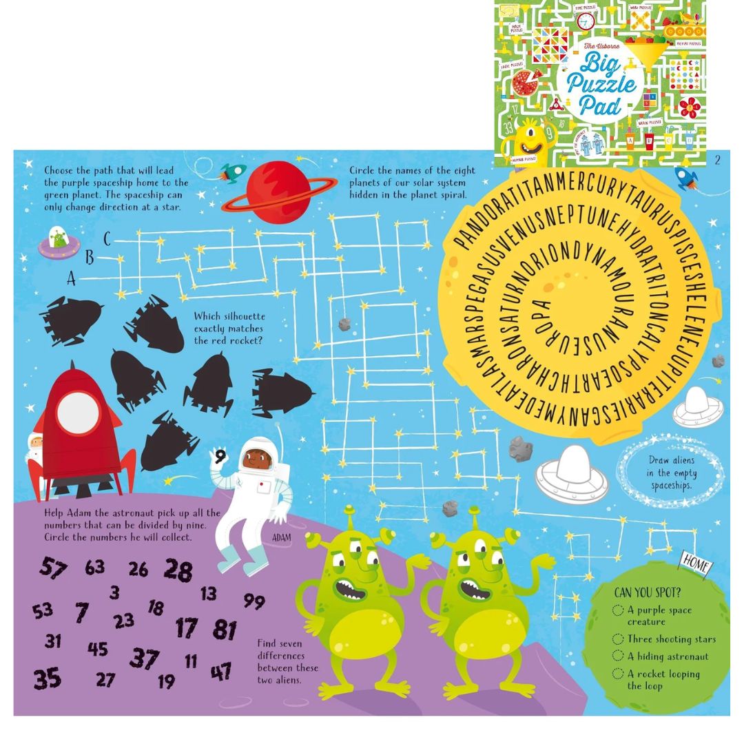 The Usborne Big DOT-TO-DOT / MAZE / PUZZLE Pad (SINGLES, brand new softcover, JUMBO tear-off activity pads) - Book cover with SLIGHT FOLDS