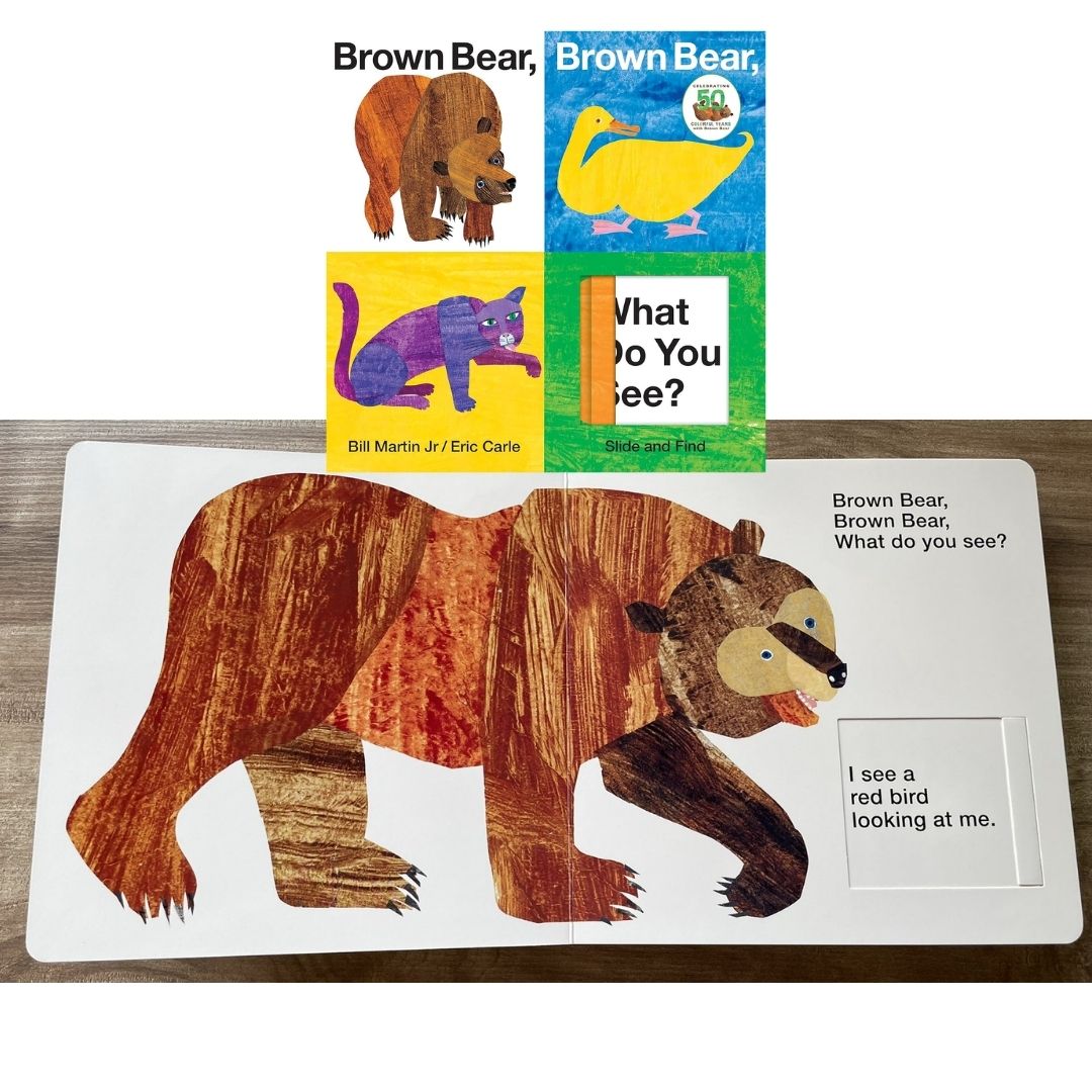Brown Bear, Brown Bear, What Do You See? Slide and Find: An interactive board book (by Eric Carle) brand new, with SLIGHT DENTS on book cover