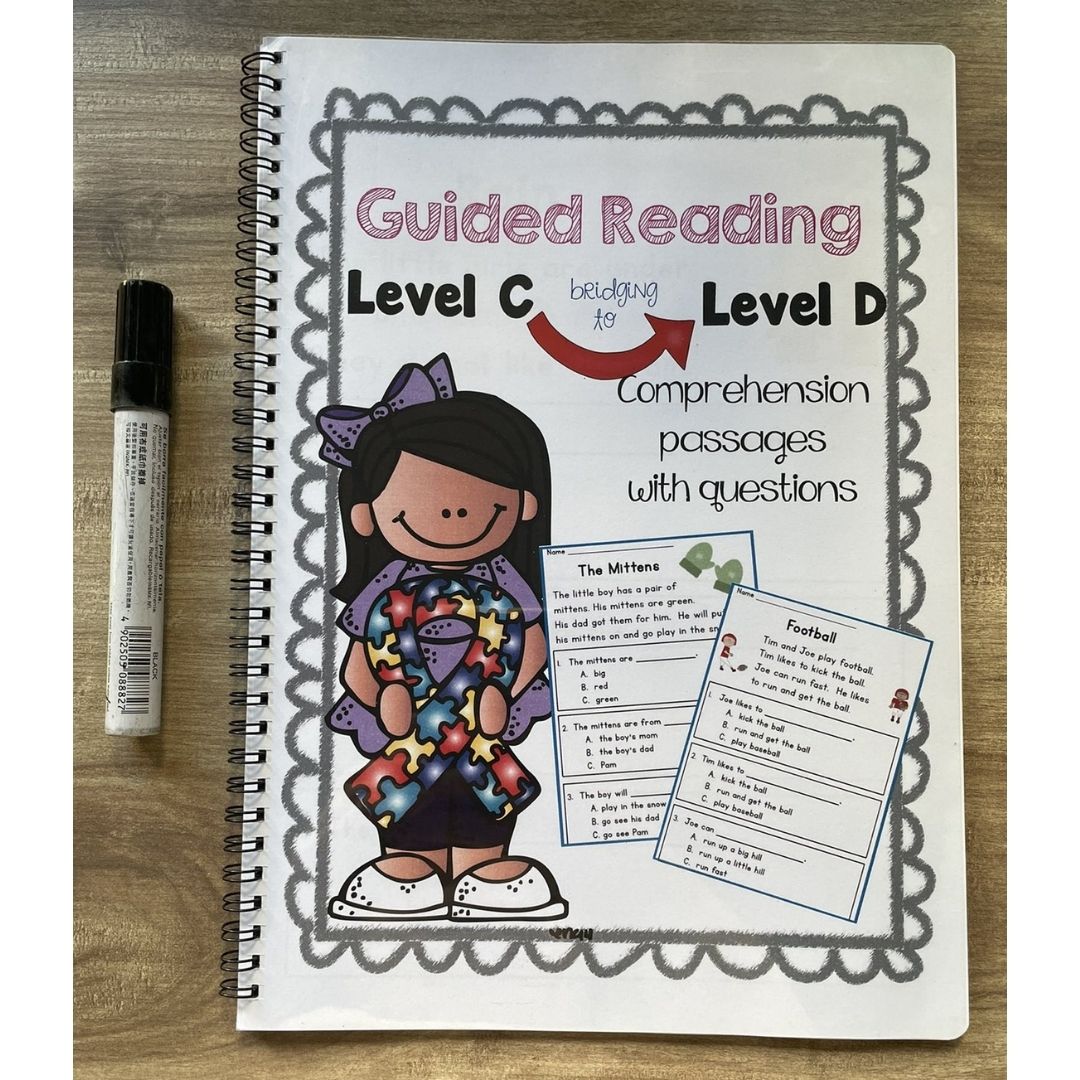 English Reading Comprehension & Phonics Worksheets / Workbook for Kids | Guided Reading Levels C–L | School-Recommended Early Literacy Practice (SINGLES)