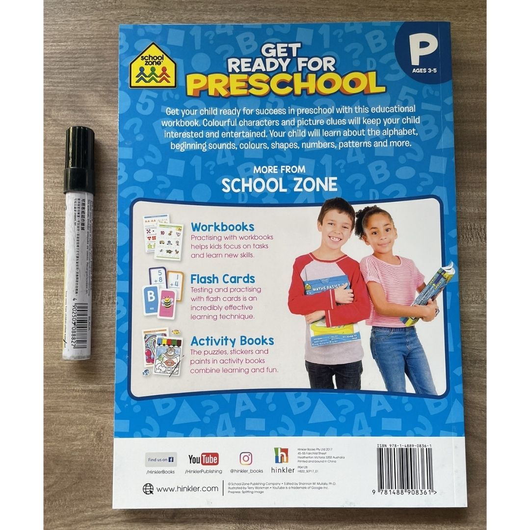 School Zone GET READY for Preschool / Kindergarten / First Grade Workbook (SINGLES) brand new softcover