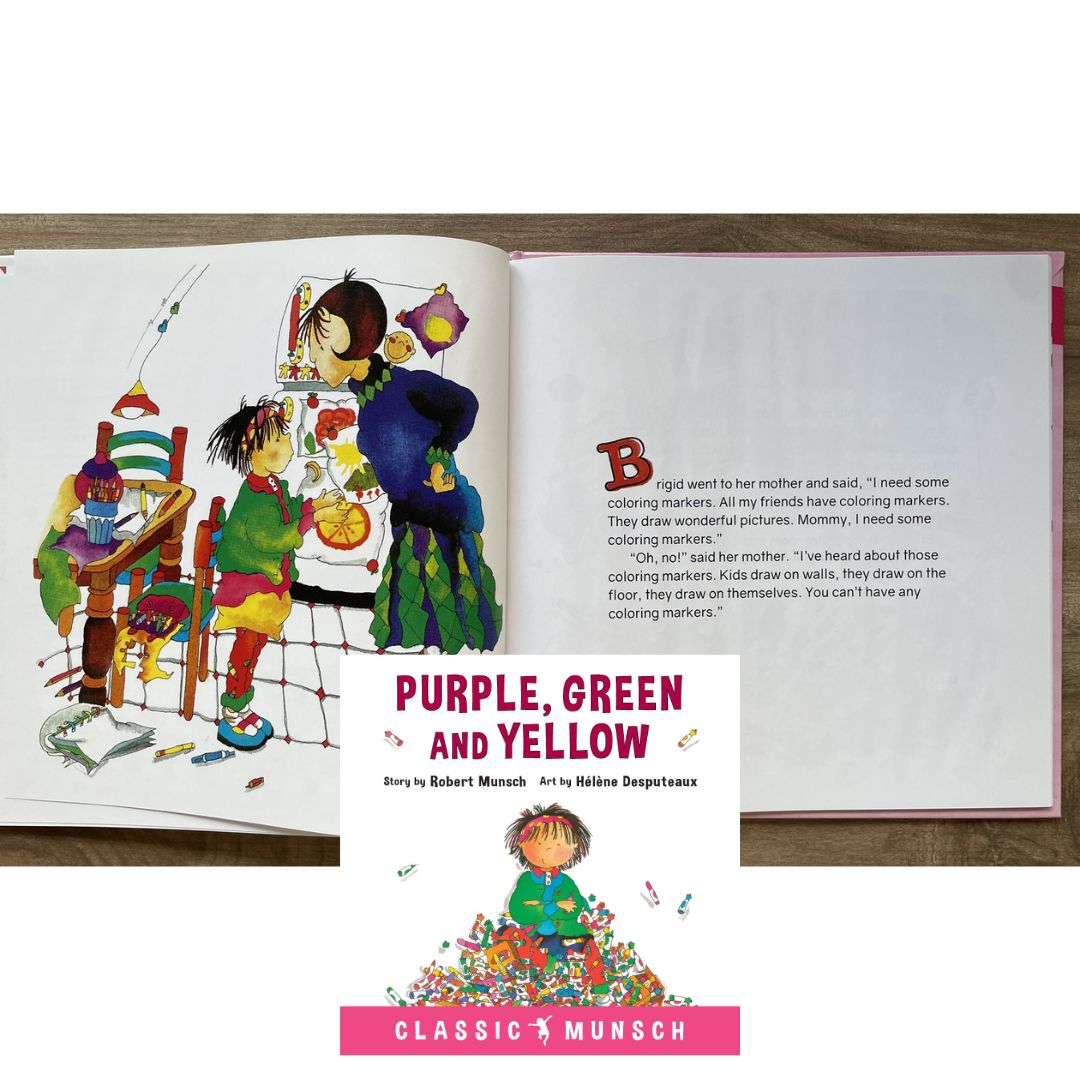 Purple, Green and Yellow (Classic Munsch) by Robert Munsch (brand new hardcover, with SLIGHT DENTS on book cover)