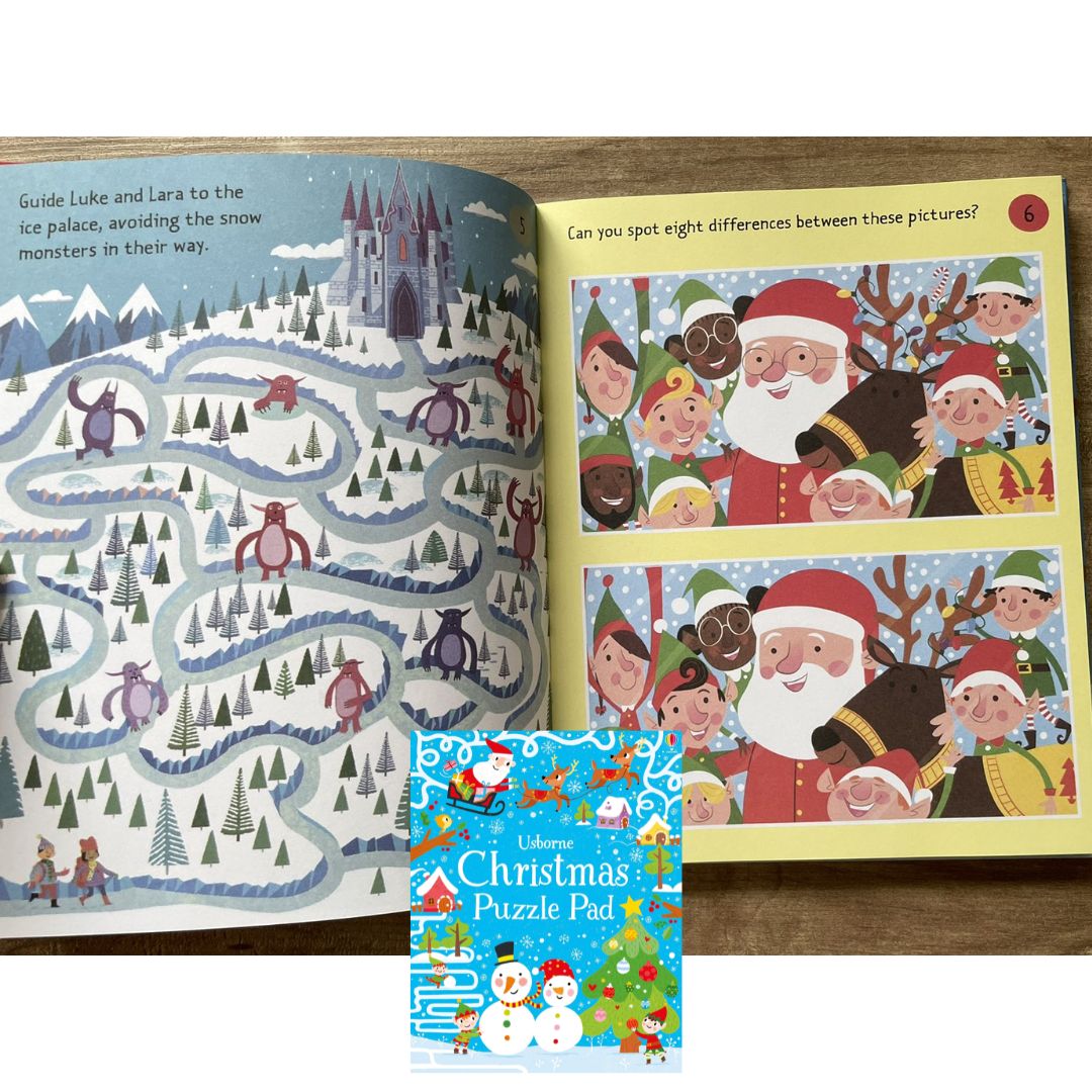 Usborne Christmas Puzzle Pad (brand new Softcover, with SLIGHT FOLDS on book cover)