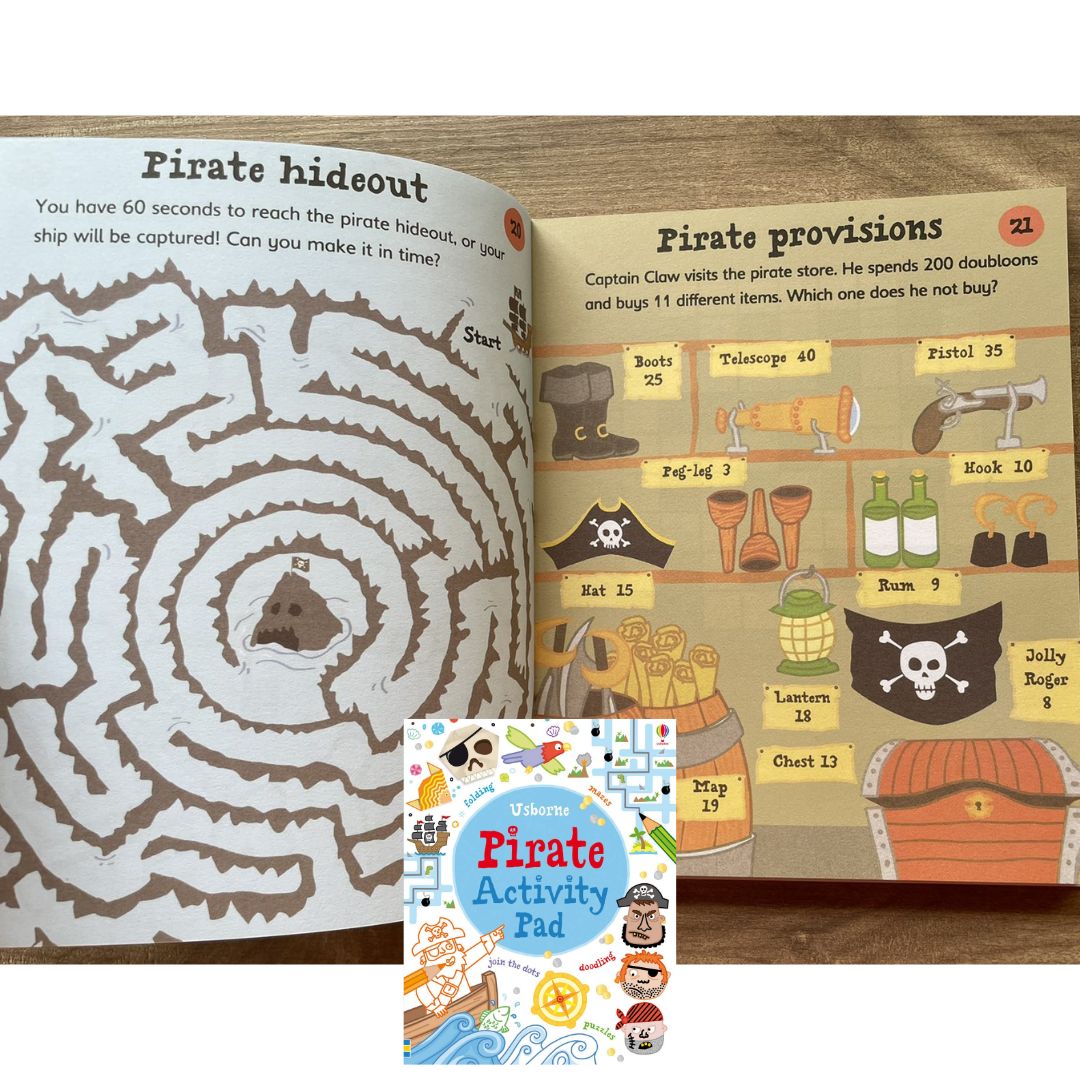 Usborne PIRATE Activity Pad (Tear-off pages, brand new Softcover, 6.1 by 7.7 inches)