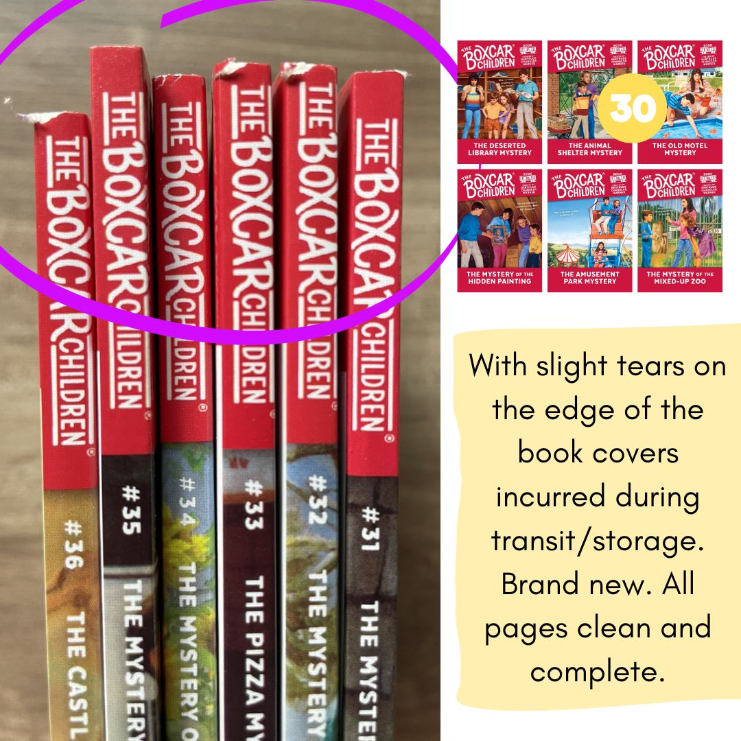 The Boxcar Children Mysteries #21-50 (30 books) brand new softcover, no box, with SLIGHT TEARS on the edges of the book covers