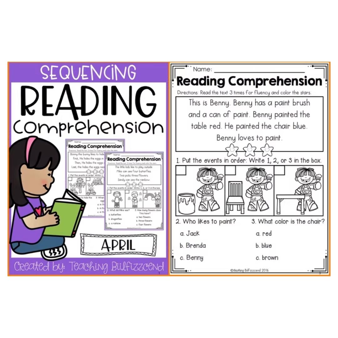 Sequencing Reading Comprehension Workbook | Phonics Reading Practice | Spiral Bound | Primary Students (SINGLES)