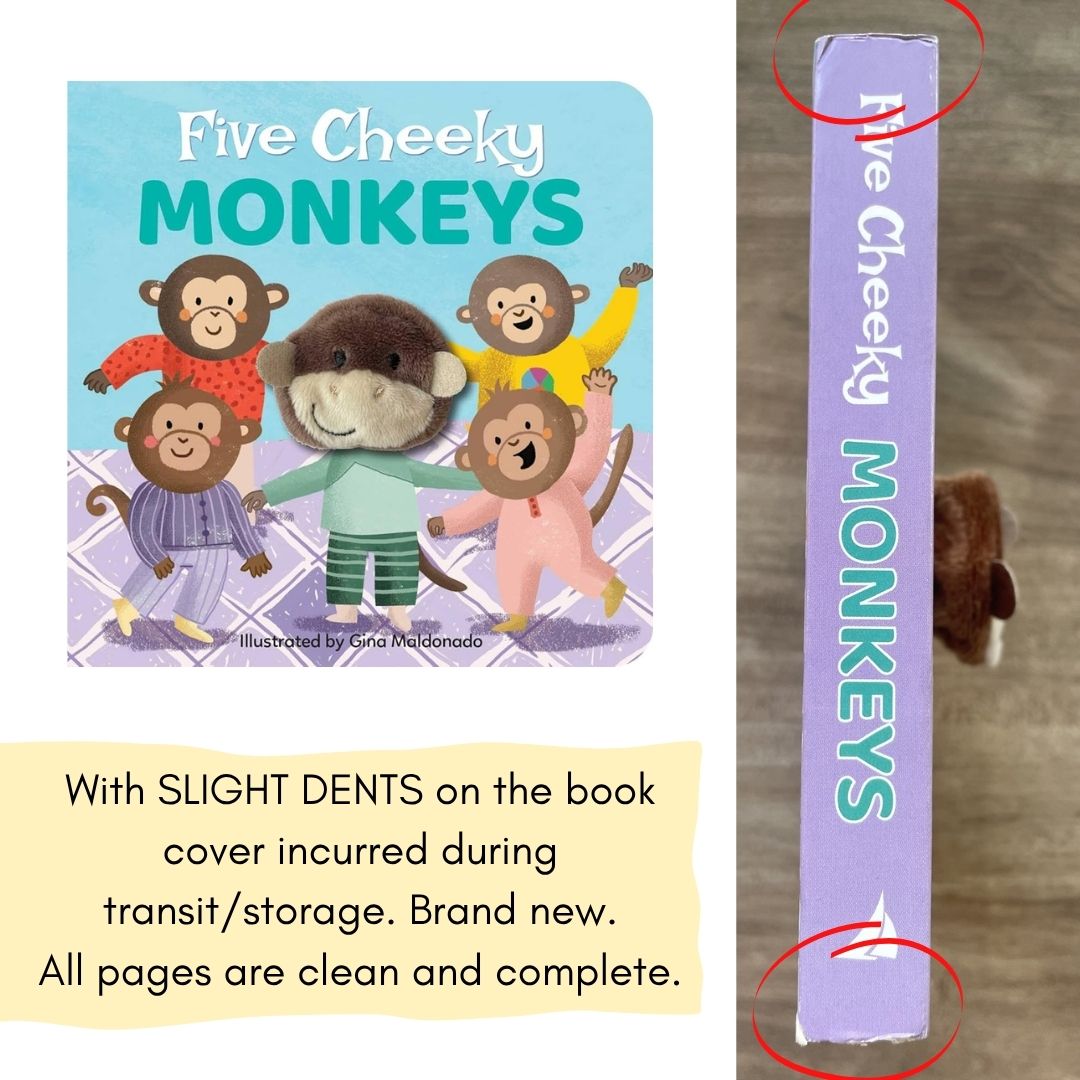 Five Cheeky Monkeys: Nursery Rhyme Finger Puppet Board Book (brand new, with SLIGHT DENTS on book cover)