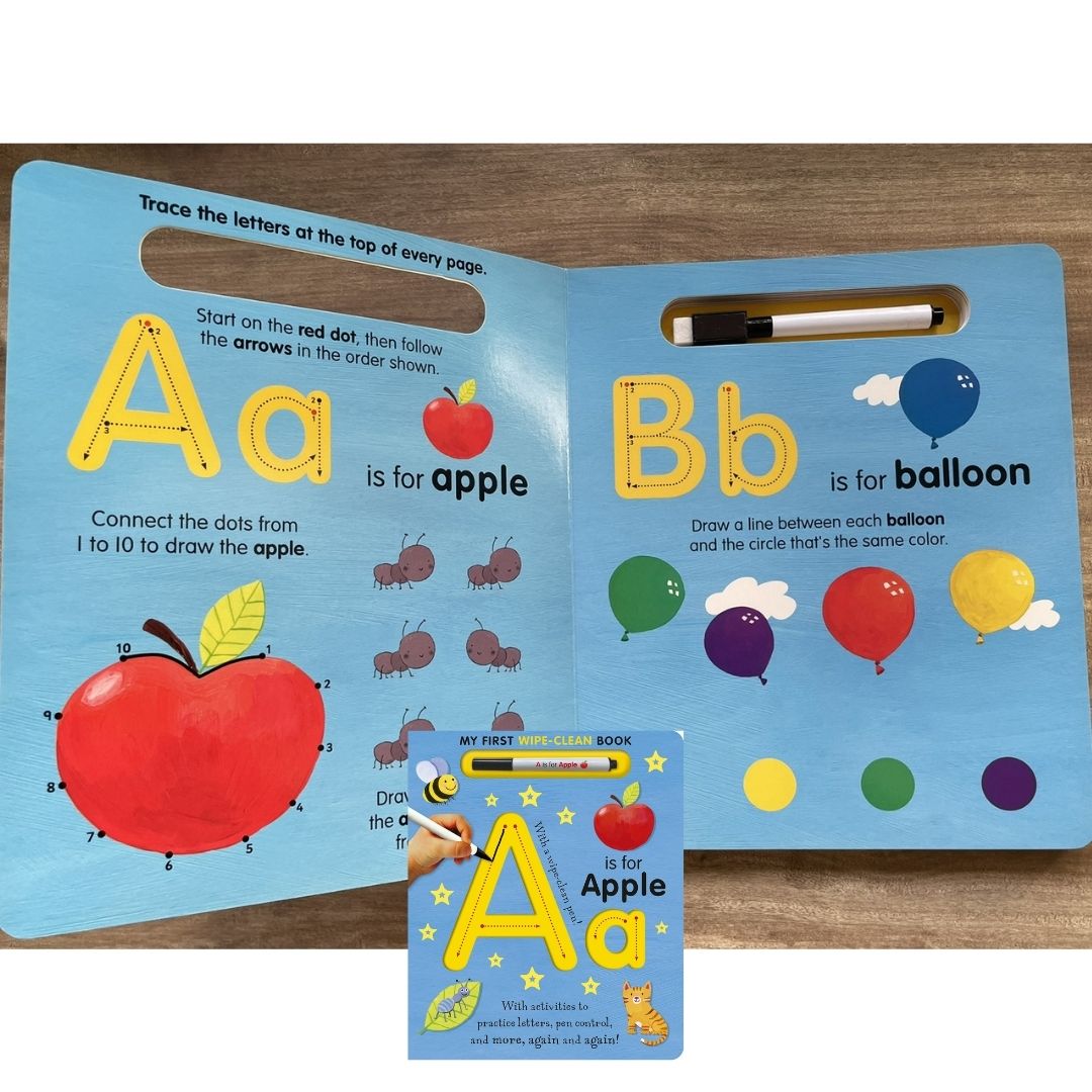 A is for Apple Wipe-Clean: My First Wipe-Clean Book with 1 free erasable black pen (brand new board book, SLIGHT DENTS book cover)
