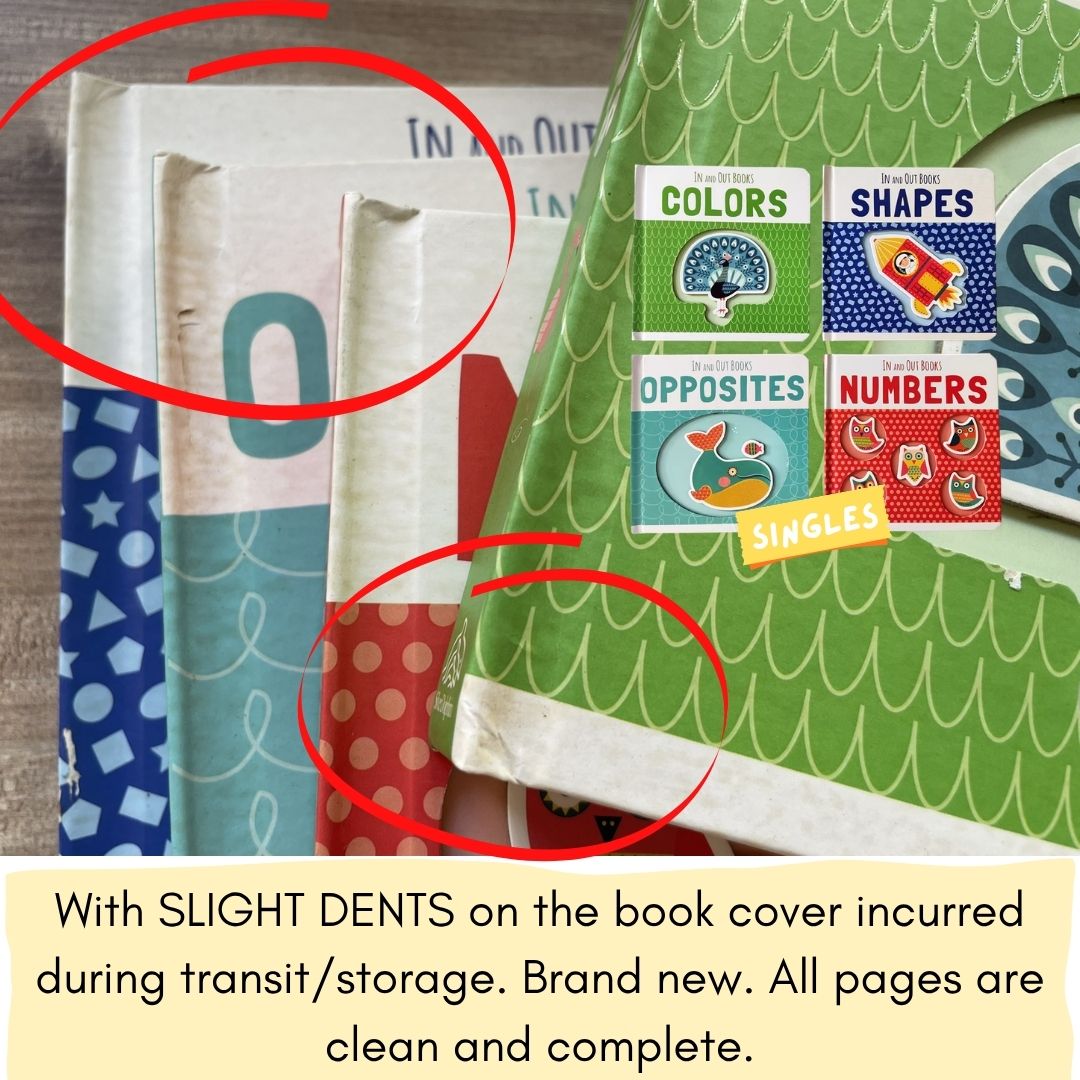 IN and OUT Board Books (SINGLES) Colors / Numbers / Opposites / Shapes (brand new, with SLIGHT DENTS on book cover)