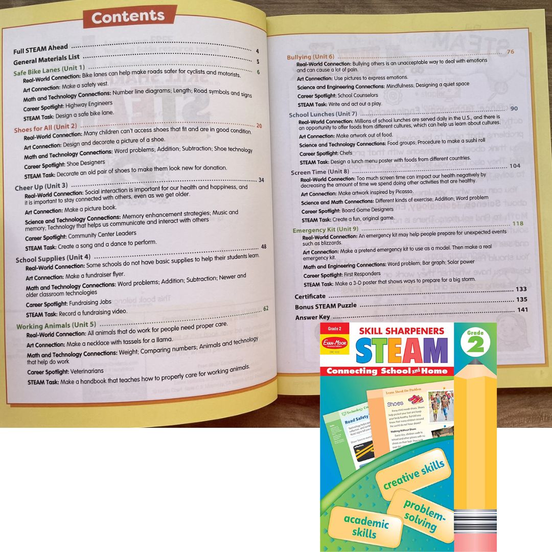 Evan Moor Skill Sharpener Workbook: STEAM ( GRADE 2 ) brand new softcover, with SLIGHT FOLDS