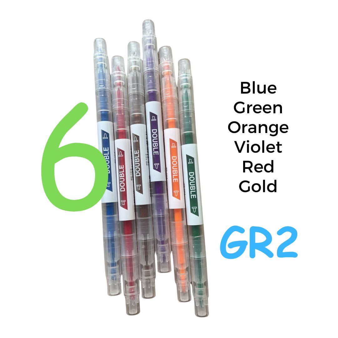 Double-tip Coloured Highlighters (6 pens)