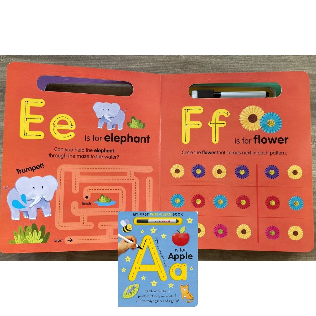 A is for Apple Wipe-Clean: My First Wipe-Clean Book with 1 free erasable black pen (brand new board book, SLIGHT DENTS book cover)