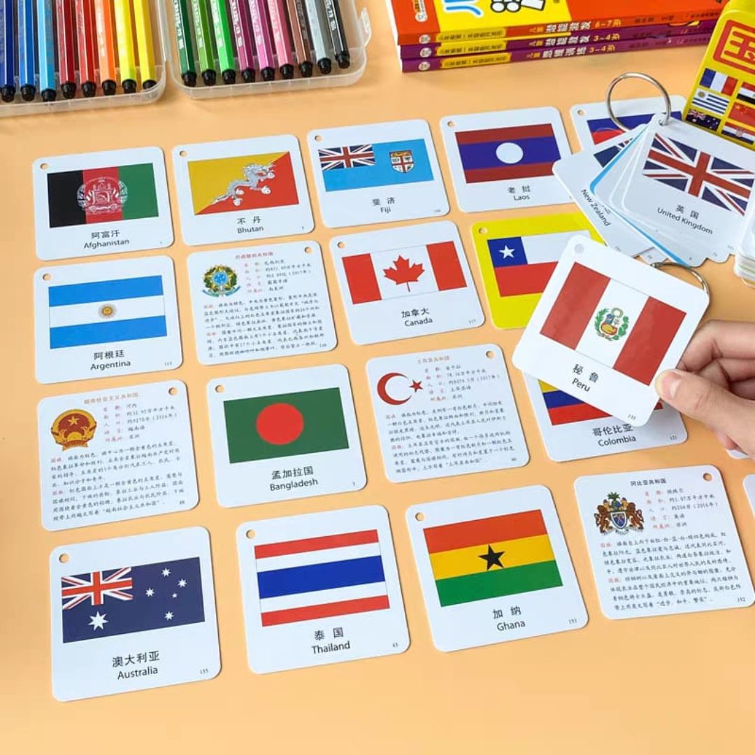 World Flags Flashcards for Kids | 160-Piece Educational Flag Cards | Early Learning Geography Set (Chinese text, brand new)