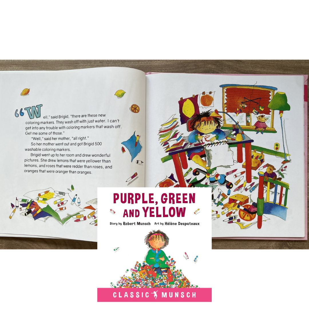 Purple, Green and Yellow (Classic Munsch) by Robert Munsch (brand new hardcover, with SLIGHT DENTS on book cover)