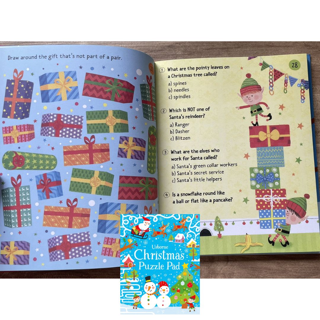 Usborne Christmas Puzzle Pad (brand new Softcover, with SLIGHT FOLDS on book cover)