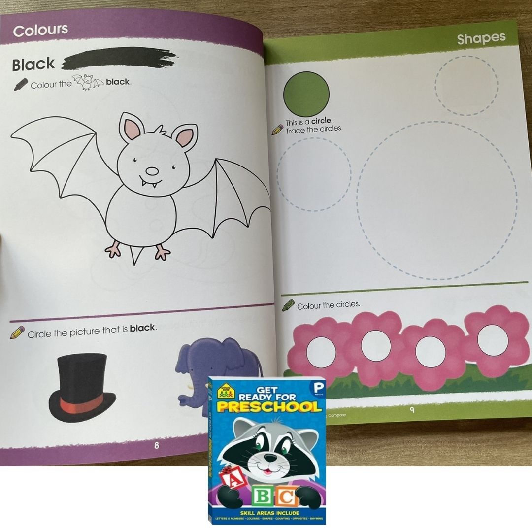 School Zone GET READY for Preschool / Kindergarten / First Grade Workbook (SINGLES) brand new softcover