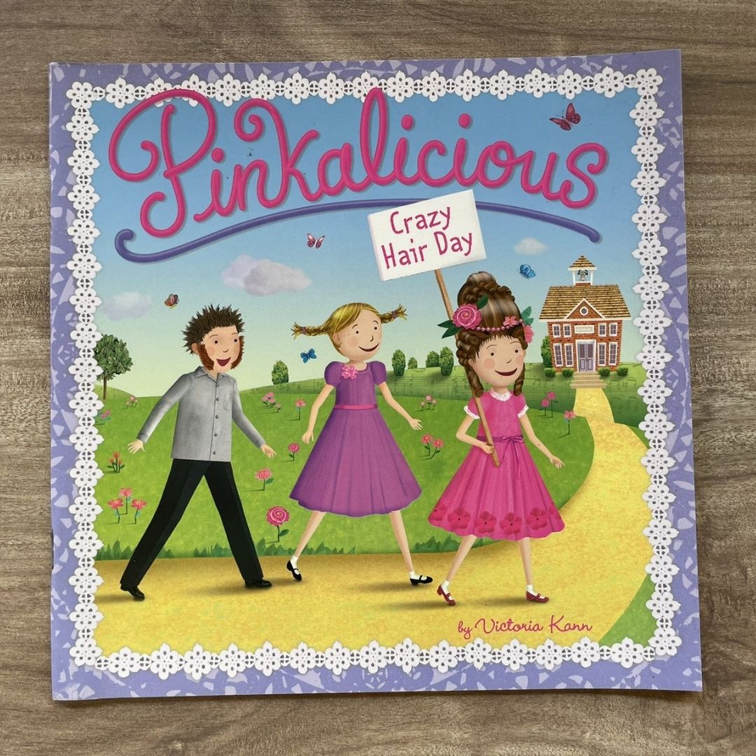 Pinkalicious 4-Book English Story Set (Crazy Hair Day / Tickled Pink / New Teacher / Pink Drink) brand new softcover, no box, with SLIGHT FOLDS