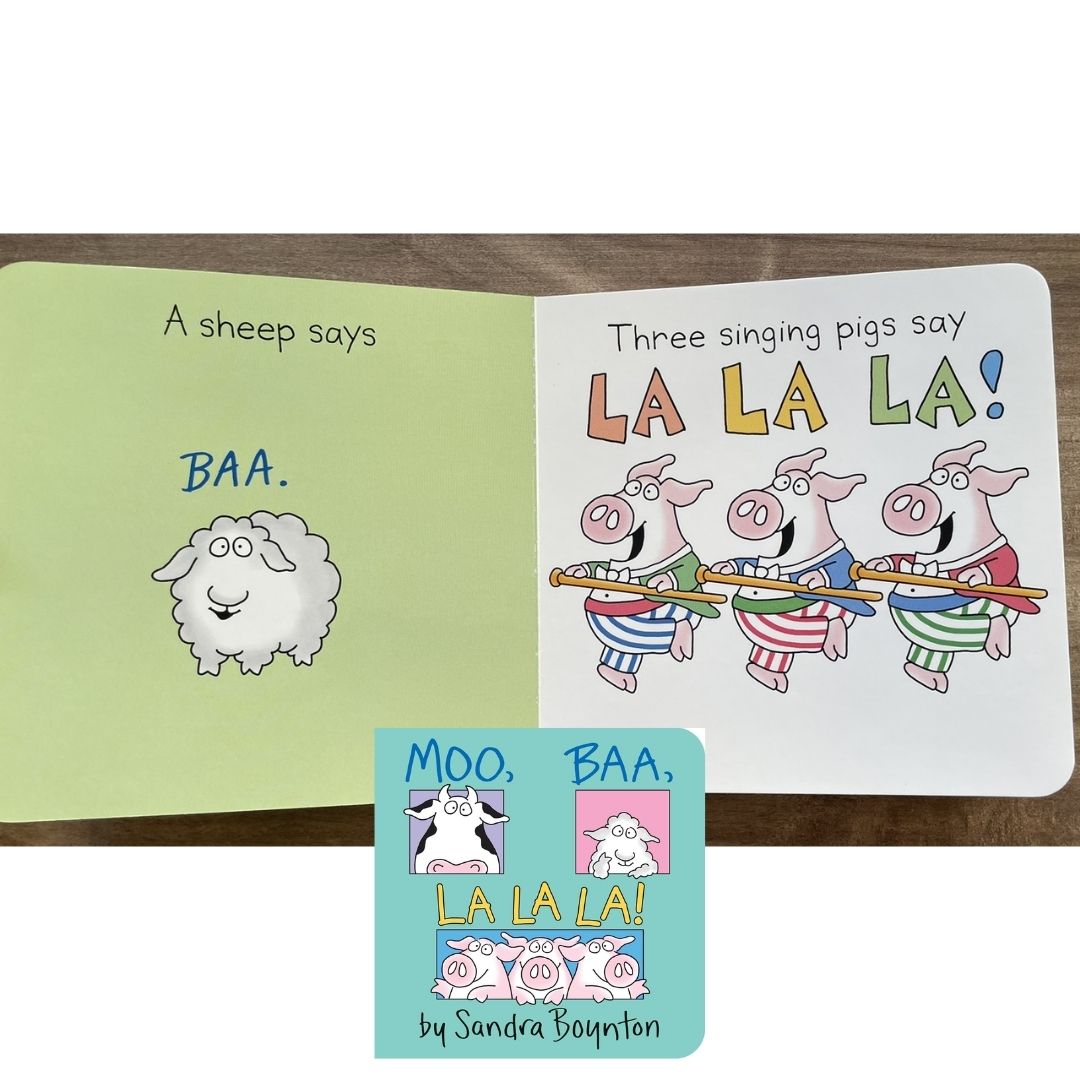 Moo, Baa, La La La! (by Sandra Boynton) brand new board book, with SLIGHT TEAR and DENTS on book cover