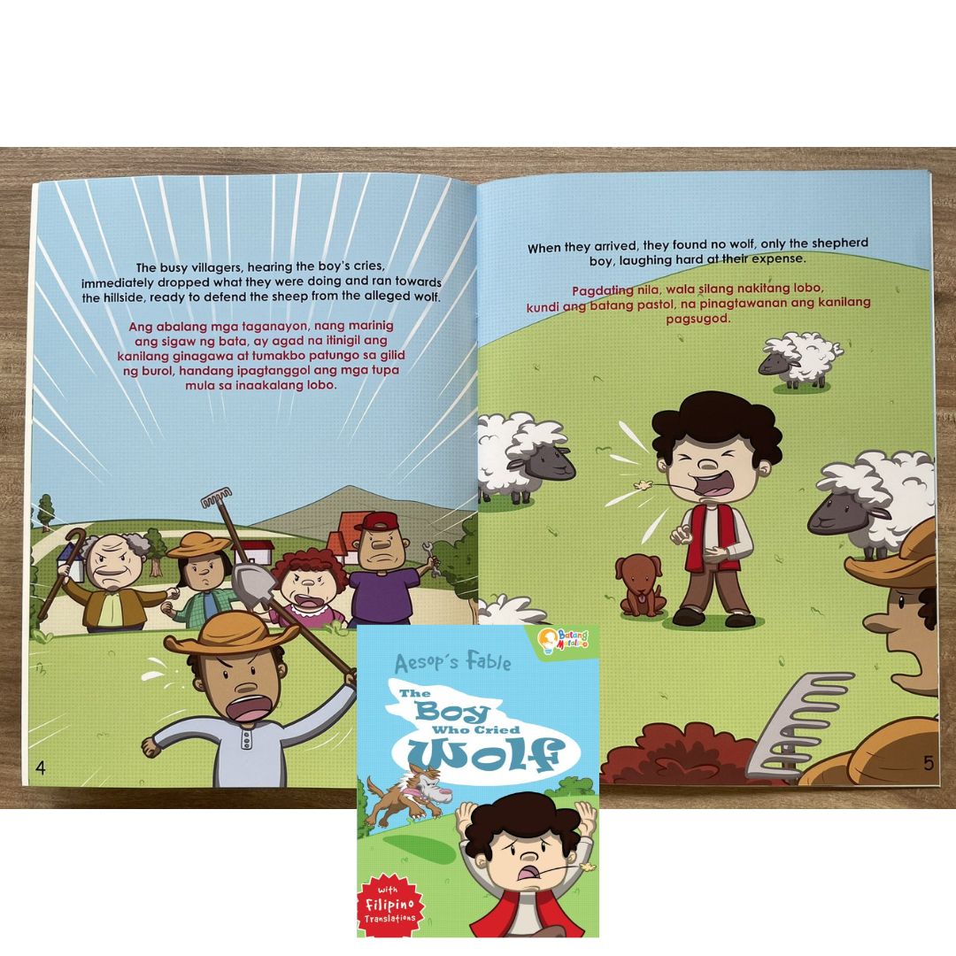 Batang Matalino AESOP'S FABLE - The Boy Who Cried Wolf / The Crow and the Pitcher (SINGLES, softcover, Filipino-English text)