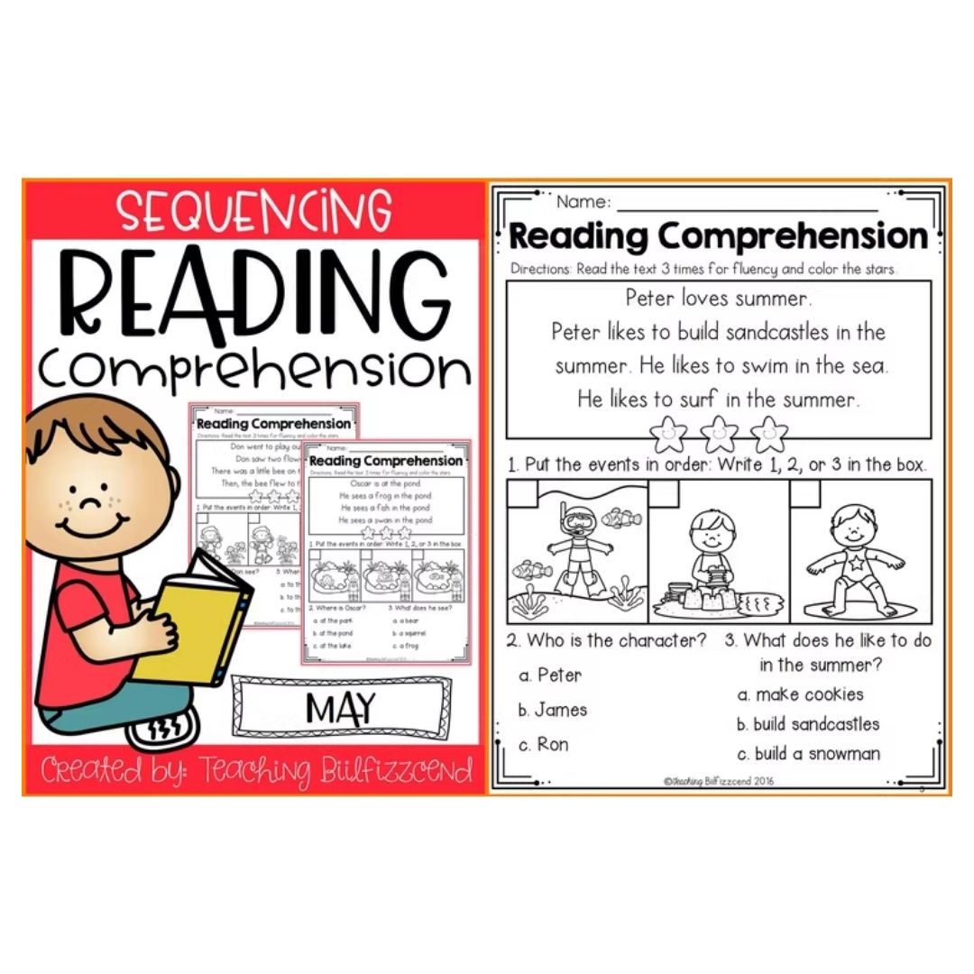 Sequencing Reading Comprehension Workbook | Phonics Reading Practice | Spiral Bound | Primary Students (SINGLES)