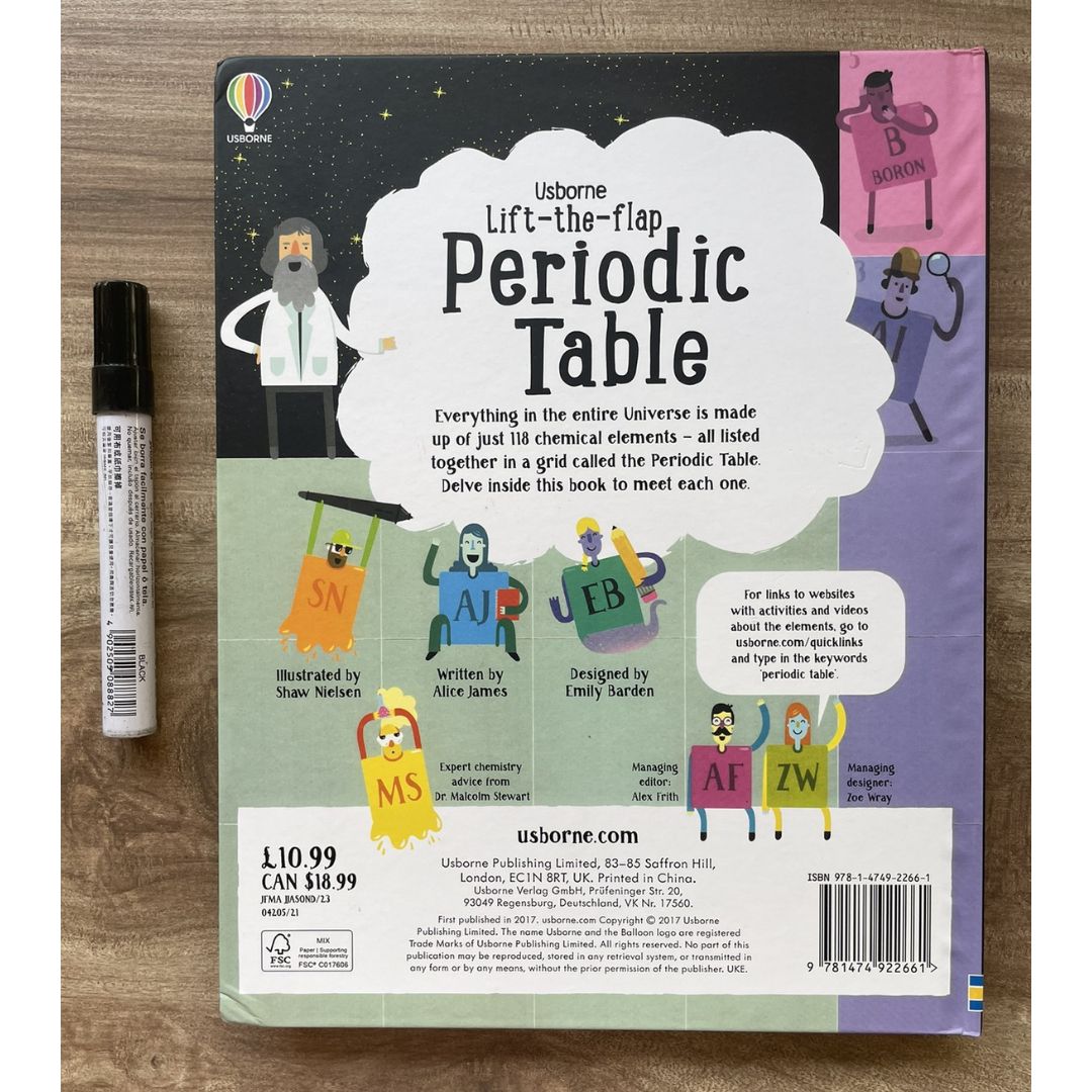 Usborne Lift-the-flap PERIODIC TABLE (brand new board book) - slight dents on book cover