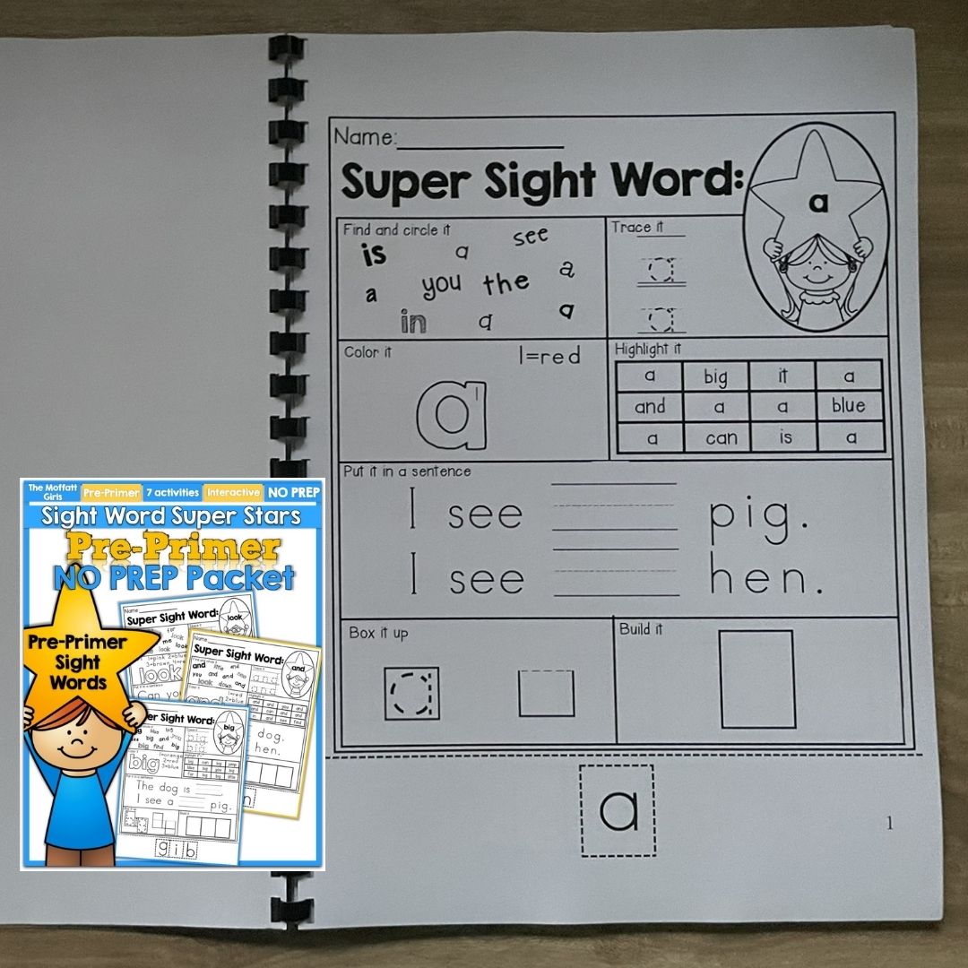 Sight Word Super Stars Reading Fluency Worksheet for Kids Pre-Primer to 3rd Grade (SINGLES)