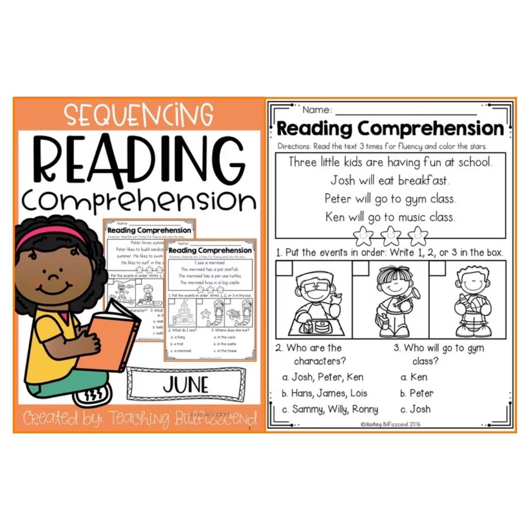Sequencing Reading Comprehension Workbook | Phonics Reading Practice | Spiral Bound | Primary Students (SINGLES)