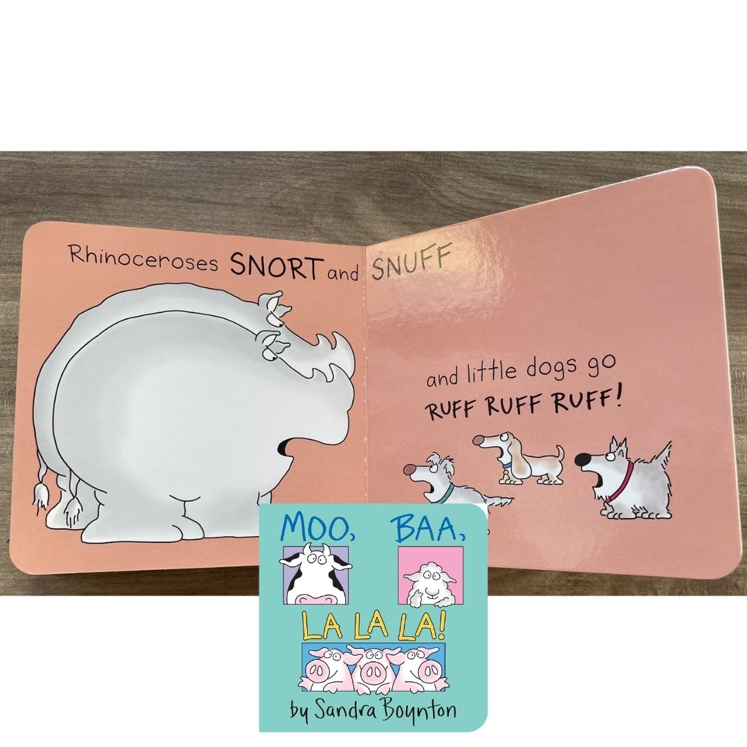 Moo, Baa, La La La! (by Sandra Boynton) brand new board book, with SLIGHT TEAR and DENTS on book cover