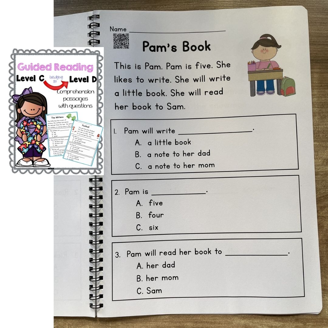 English Reading Comprehension & Phonics Worksheets / Workbook for Kids | Guided Reading Levels C–L | School-Recommended Early Literacy Practice (SINGLES)