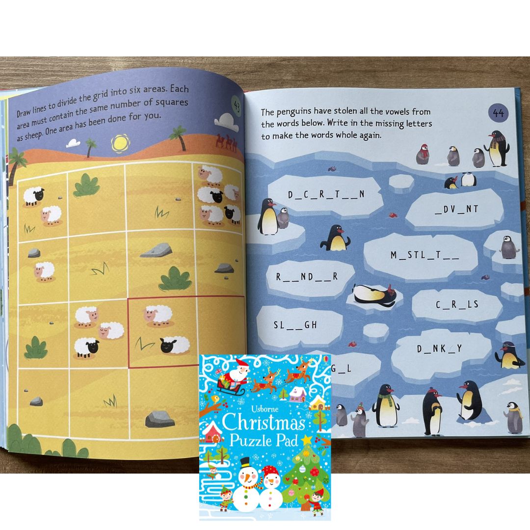 Usborne Christmas Puzzle Pad (brand new Softcover, with SLIGHT FOLDS on book cover)