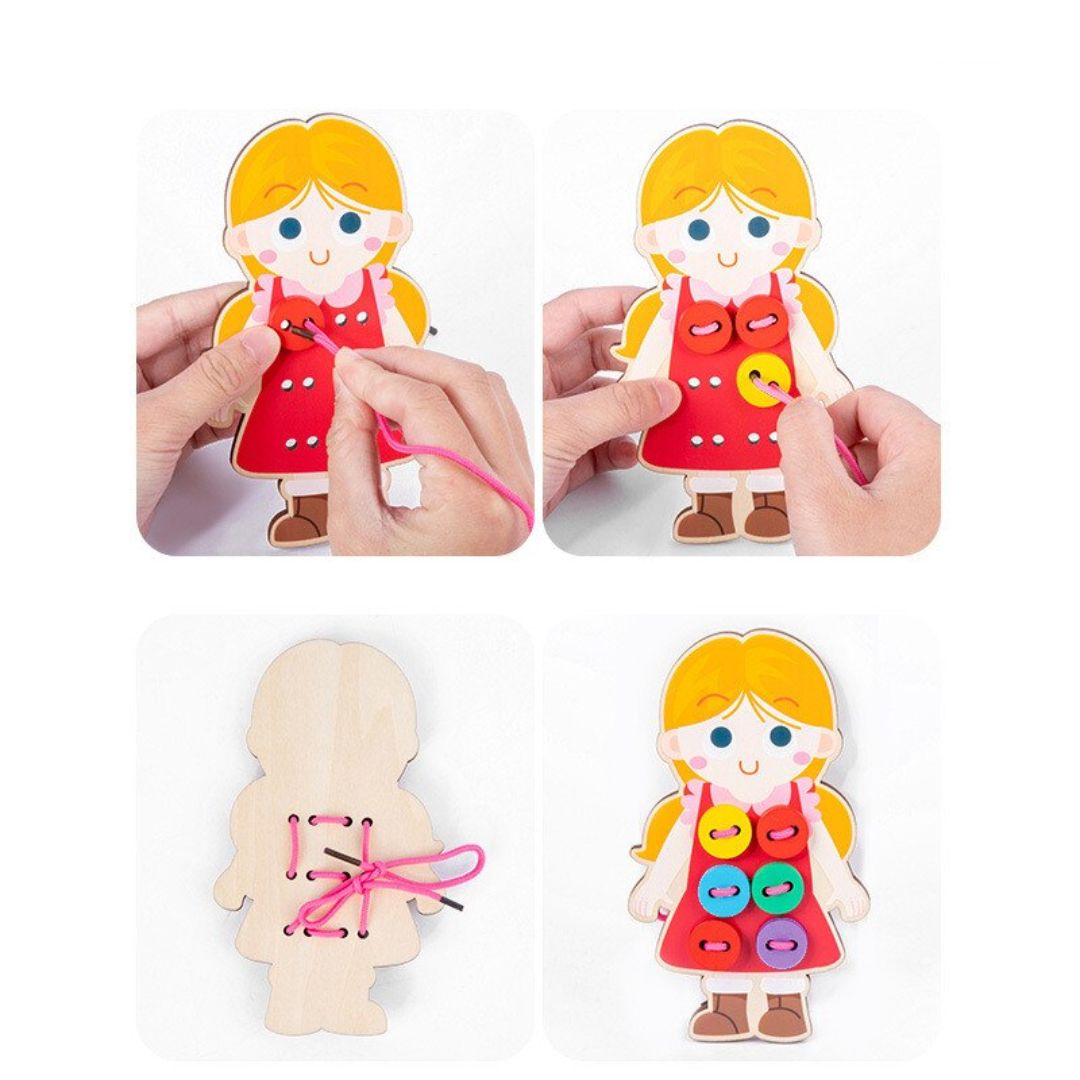 Montessori Early Education Wear Buttons (Singles) - Girl (brand new wooden educational toy boxed set, box with dents and folds)