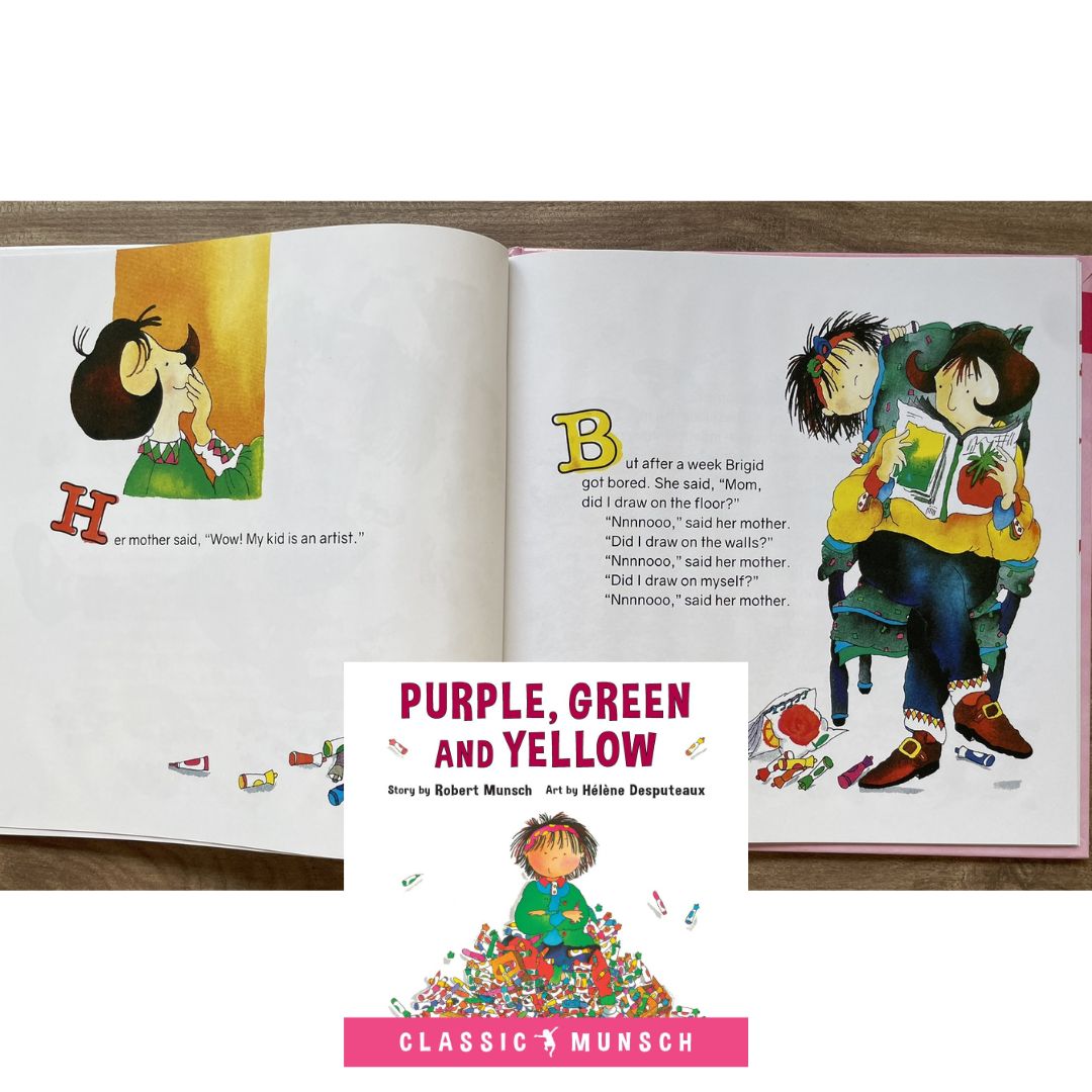 Purple, Green and Yellow (Classic Munsch) by Robert Munsch (brand new hardcover, with SLIGHT DENTS on book cover)