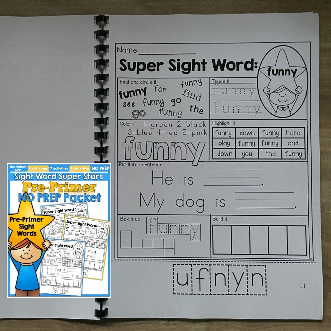 Sight Word Super Stars Reading Fluency Worksheet for Kids Pre-Primer to 3rd Grade (SINGLES)