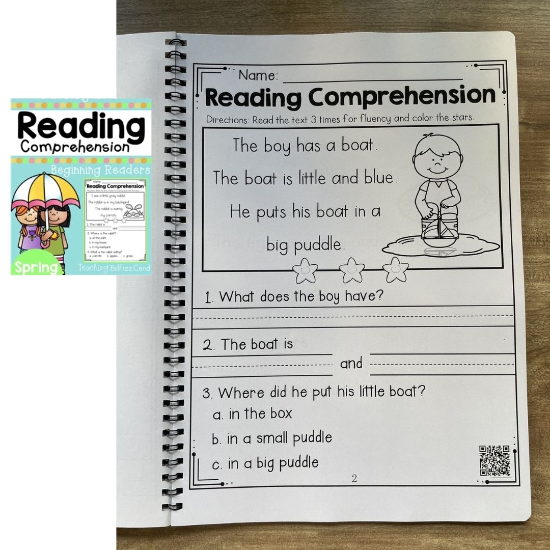 Kindergarten Reading Comprehension Workbook | Beginning Readers | Phonics-Based Sentences | Trace, Color &amp; Comprehension | Spiral Bound | Scan Audio (SINGLES)