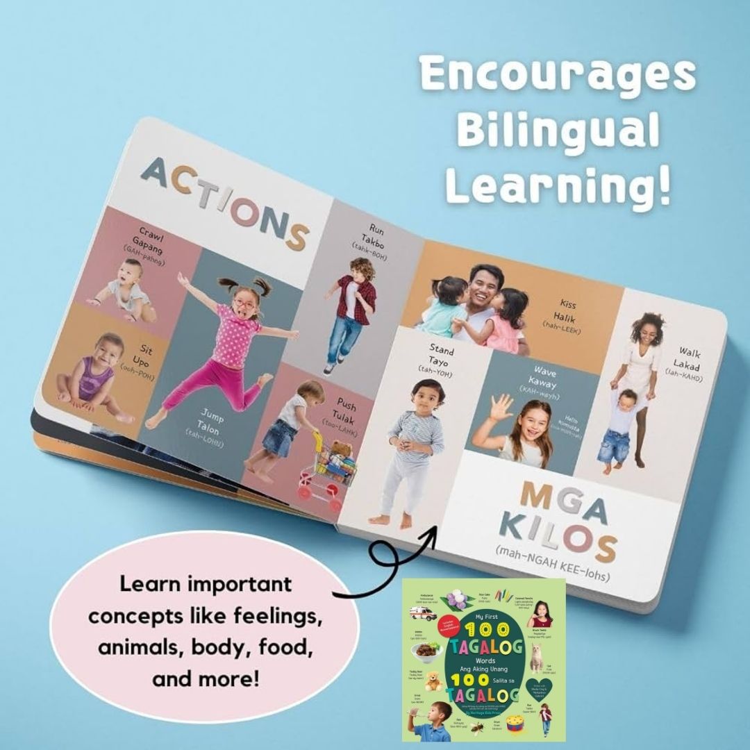 My First 100 Tagalog Words / Ang Aking Unang 100 Salita sa Tagalog by Heritage Kids Press (Bilingual English-Tagalog) Board Book, with SLIGHT DENTS/FOLDS