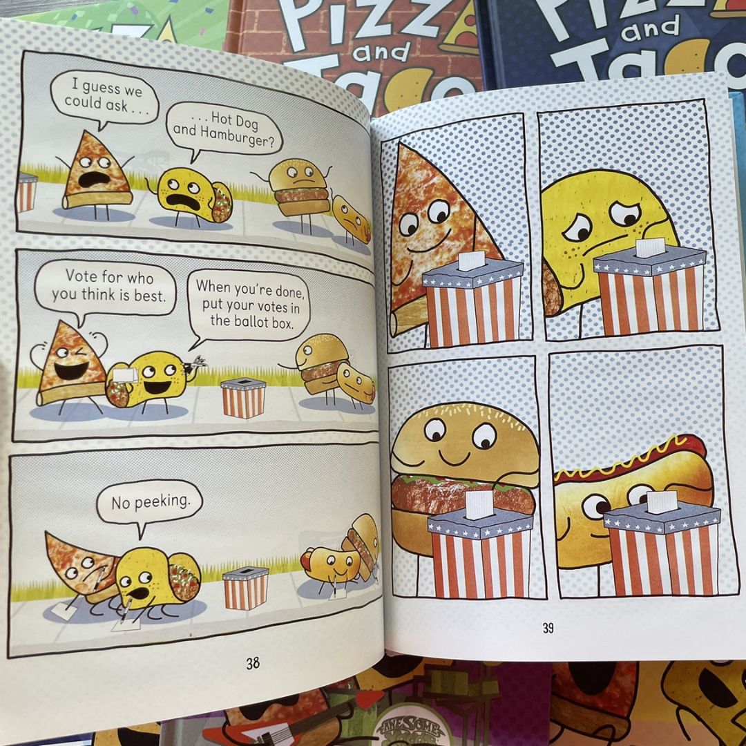 Pizza and Taco, Graphic Novel Series (7 Books) brand new hardcover, no box, with SLIGHT DENTS on book cover