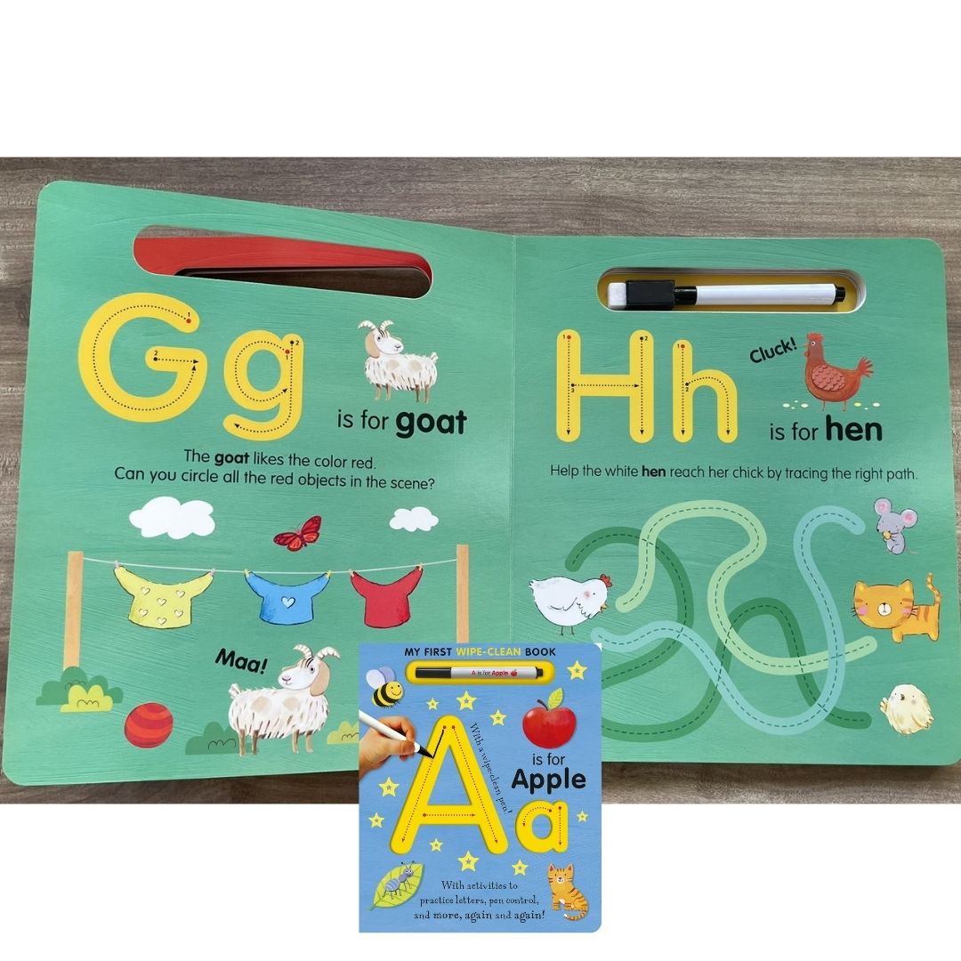 A is for Apple Wipe-Clean: My First Wipe-Clean Book with 1 free erasable black pen (brand new board book, SLIGHT DENTS book cover)