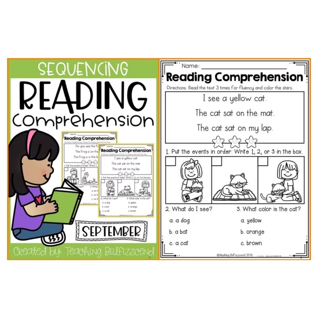 Sequencing Reading Comprehension Workbook | Phonics Reading Practice | Spiral Bound | Primary Students (SINGLES)