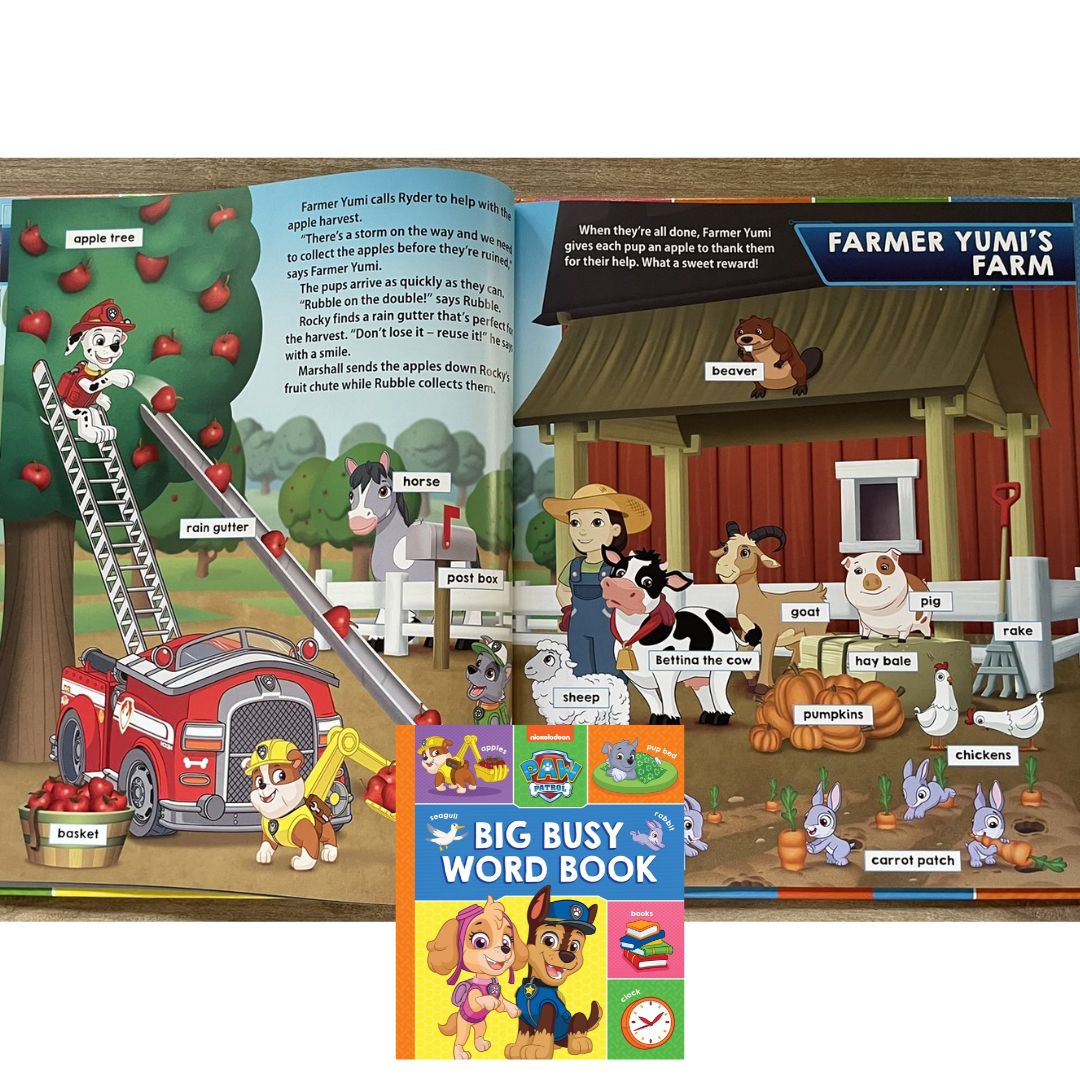 Paw Patrol Big Busy Word Book (brand new Hardcover) - with SLIGHT DENTS on book cover