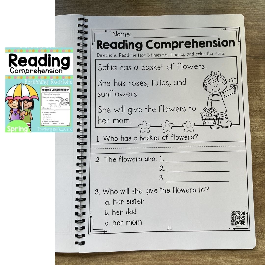 Kindergarten Reading Comprehension Workbook | Beginning Readers | Phonics-Based Sentences | Trace, Color &amp; Comprehension | Spiral Bound | Scan Audio (SINGLES)