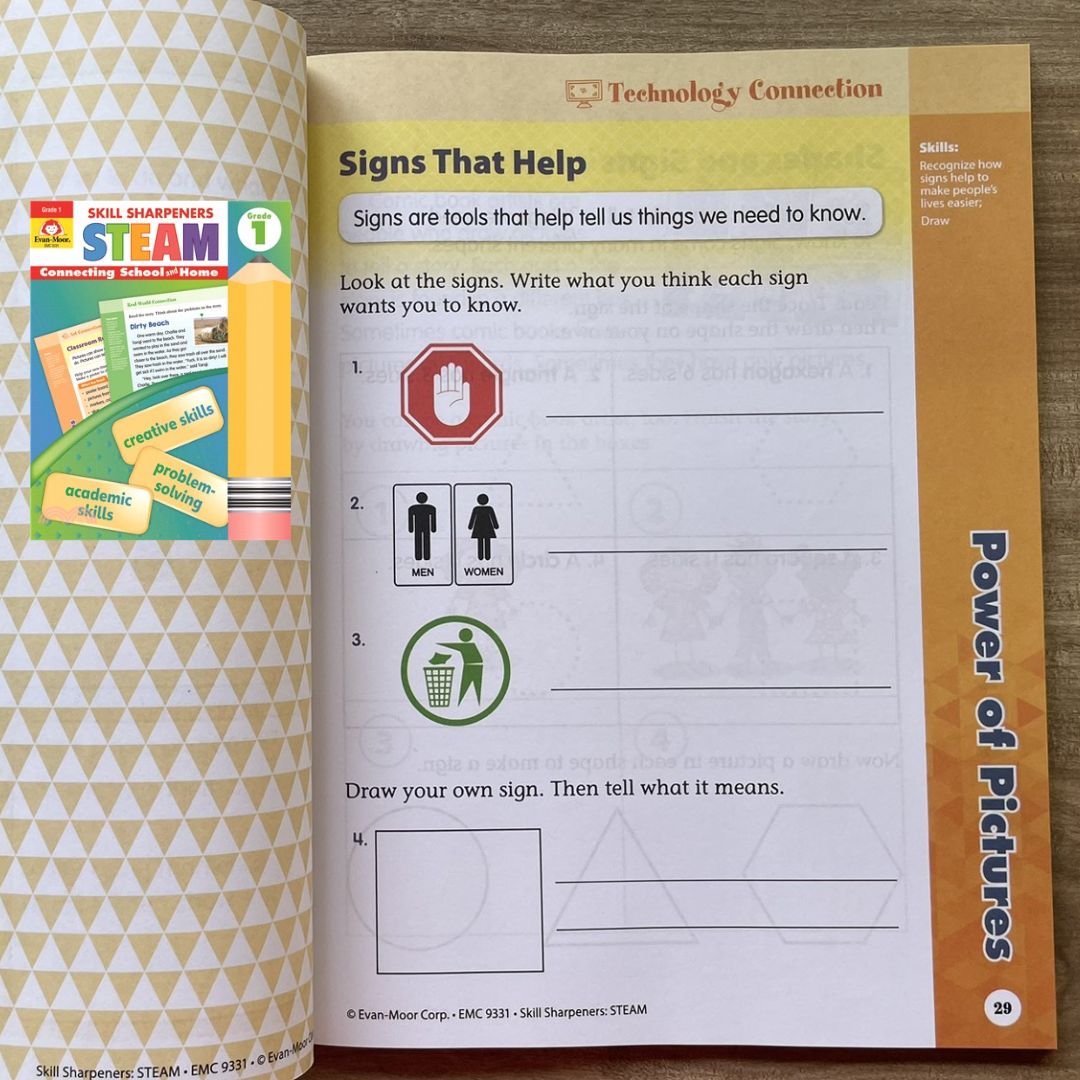 Evan Moor Skill Sharpener Workbook: STEAM ( GRADE 1 ) brand new softcover