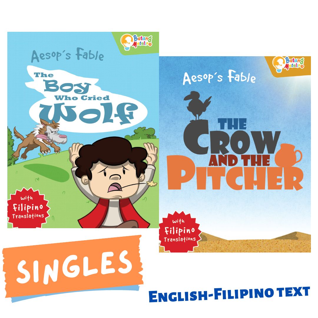 Batang Matalino AESOP'S FABLE - The Boy Who Cried Wolf / The Crow and the Pitcher (SINGLES, softcover, Filipino-English text)