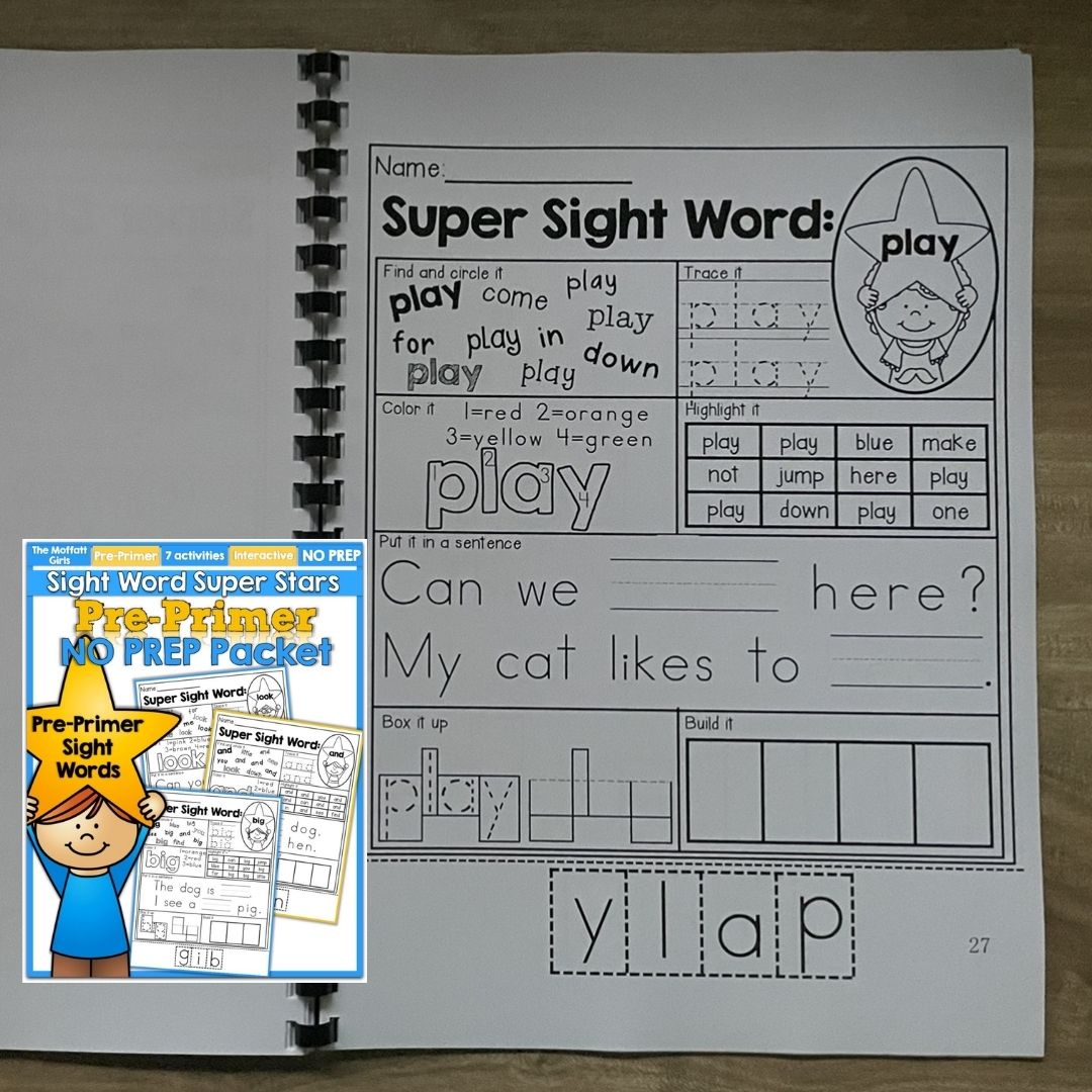 Sight Word Super Stars Reading Fluency Worksheet for Kids Pre-Primer to 3rd Grade (SINGLES)