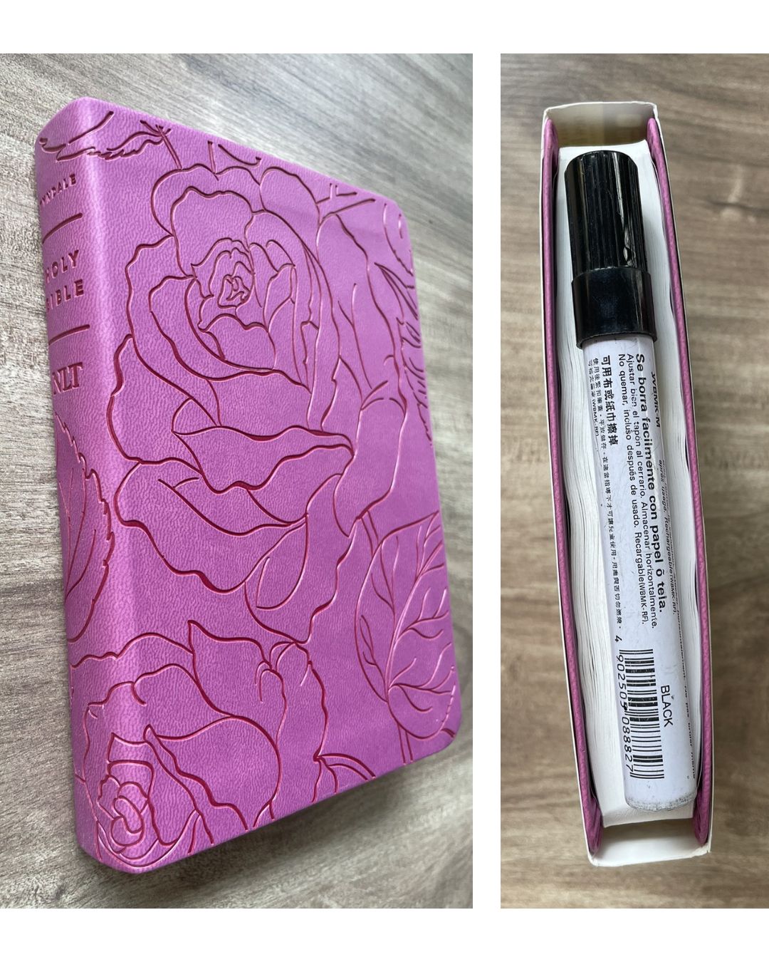 New Living Translation (NLT) Premium Value Compact Bible, Filament Enabled Edition (Pink Rose, Leatherlike, Old and New Testaments) Slipcase with slight tears and folds, book no damage