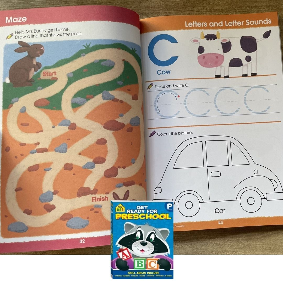 School Zone GET READY for Preschool / Kindergarten / First Grade Workbook (SINGLES) brand new softcover