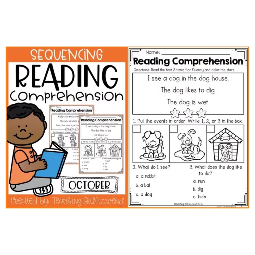 Sequencing Reading Comprehension Workbook | Phonics Reading Practice | Spiral Bound | Primary Students (SINGLES)