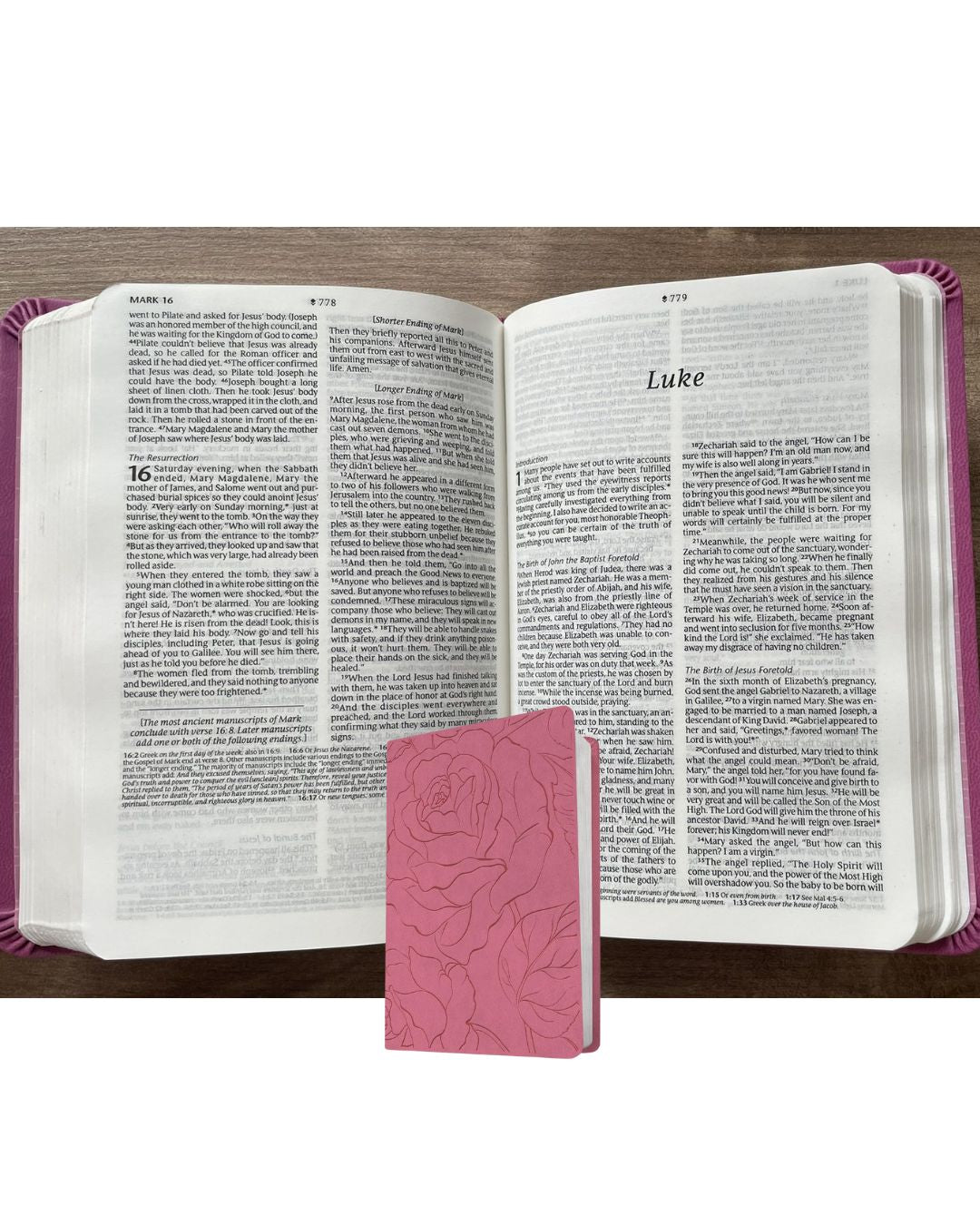 New Living Translation (NLT) Premium Value Compact Bible, Filament Enabled Edition (Pink Rose, Leatherlike, Old and New Testaments) Slipcase with slight tears and folds, book no damage